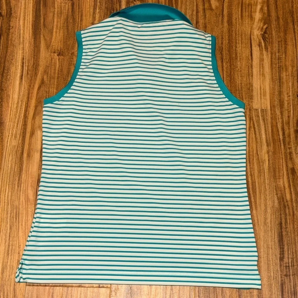 Vineyard Vines womens medium tank top golf polo Teal White stripe performance
